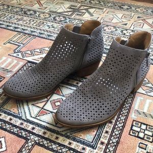 Perforated suede ankle booties